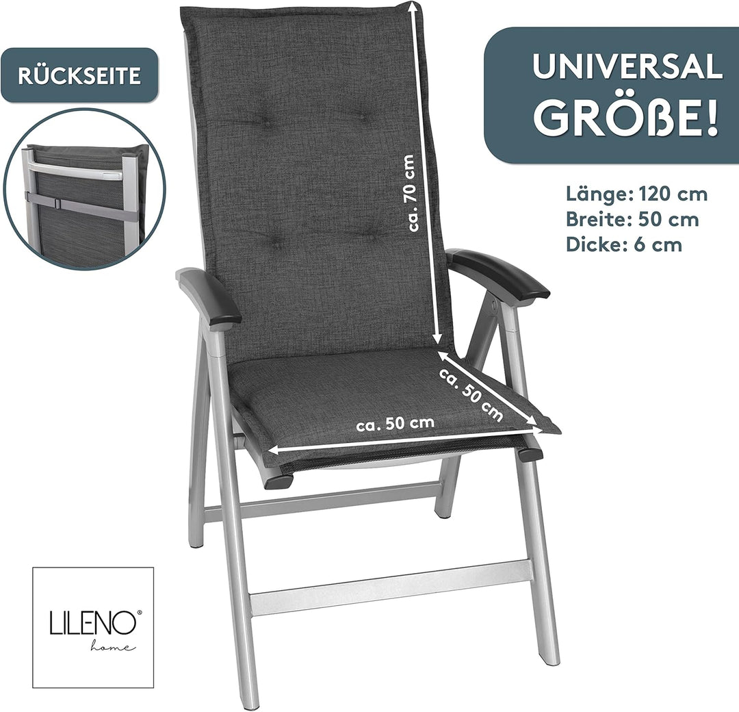 LILENO HOME Gartenstuhl Auflagen als [2er Set - Hochlehner] in Anthrazit - bequeme Liegen als Sitzau