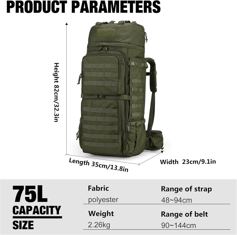Mardingtop 75L Rucksack Taktischer Rucksack Wanderrucksack Trekkingrucksack YKK Zipper mit der gross