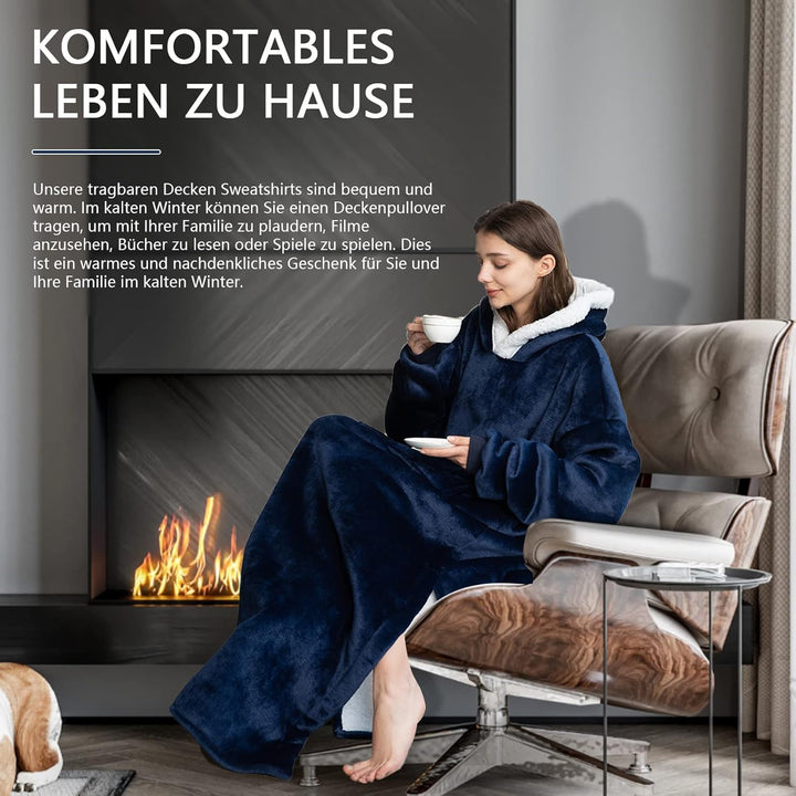 FEELJAM Decke mit Ärmel Pullover Decke Hoodie, Kuscheldecke mit Ärmeln und Kapuze Erwachsene Ganzkör