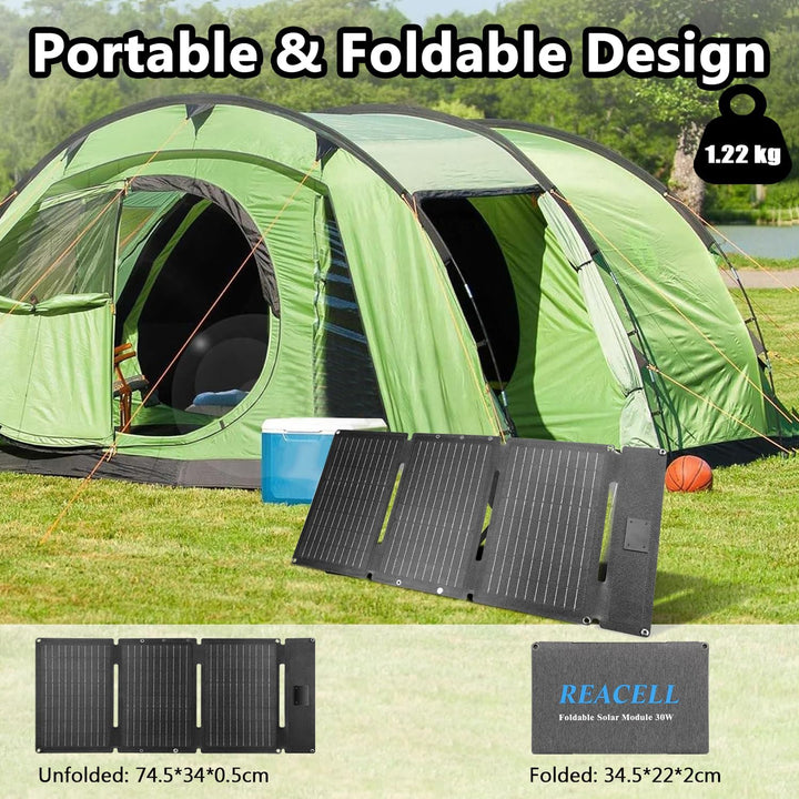 30W Tragbares Solar-Ladegerät mit 2 Ports(USB-C/USB-A), IP65 Wasserdicht, Solarpanel Faltbar Camping