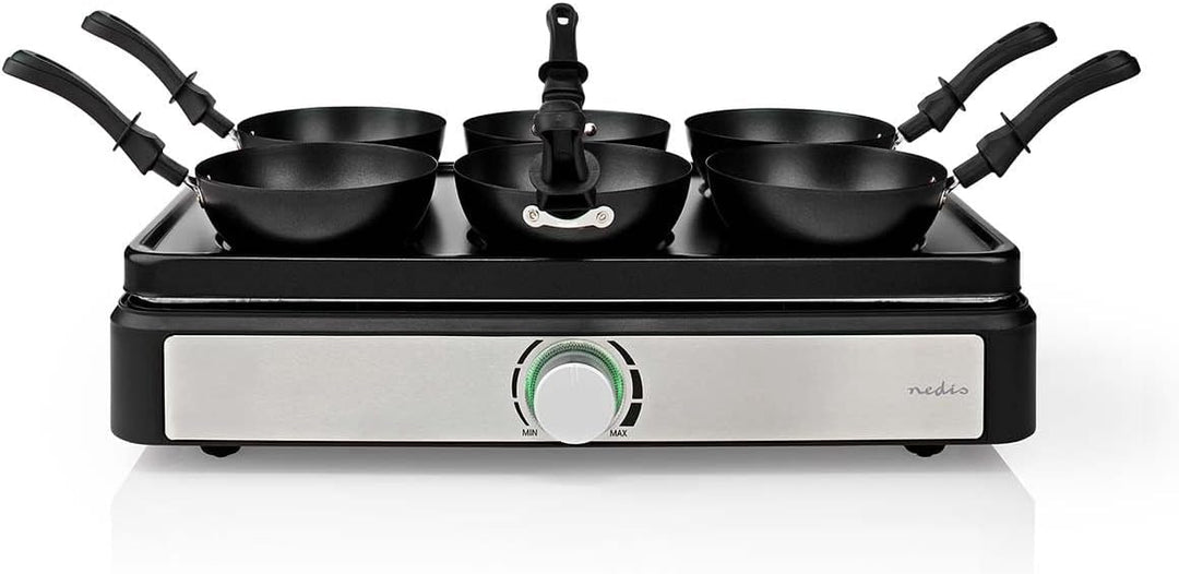 Nedis Party-Wok-Set | Grill | 6 Personen | Spatel | Zemperatureinstellungen | Antihaft-Beschichtung