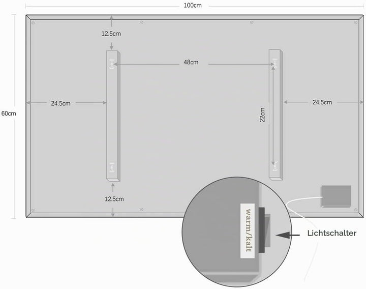 byecold Badspiegel mit LED Beleuchtung 100x60CM, Badezimmerspiegel Beschlagfrei mit Touchschalter, B