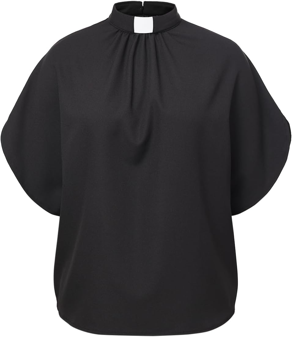 CAMDOM Damen-Bluse, Kirchenhemd, Schlaufenkragen, plissiert, Fledermausärmel, Bluse M Weiss, M Weiss