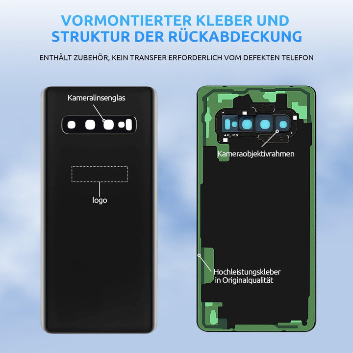 Eonpam Akkudeckel für Samsung Galaxy S10+ Plus G975 Rückseite Glas Backcover Ersatz Reparatur Set mi