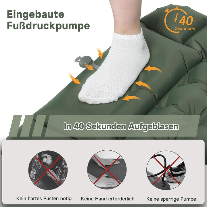 HAUSPROFI Isomatte Camping, Ultraleicht Camping Luftmatratze mit Fusspumpe & Kissen, Aufblasbare Mat
