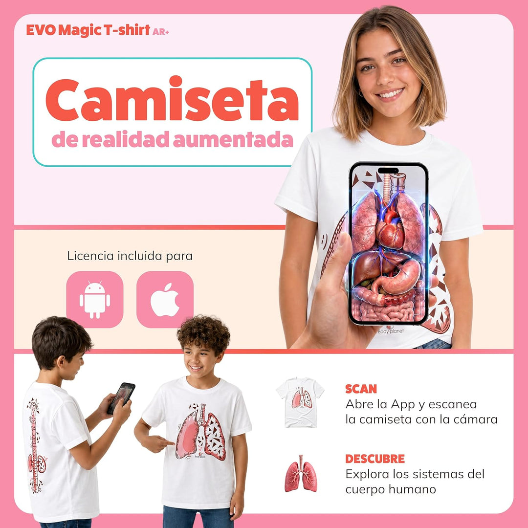 AR+ Body Planet - Magic t-Shirt EVO Anatomie Augmented Reality (XL) XL Weiss, XL Weiss