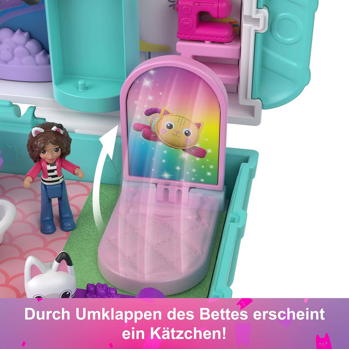 Schatulle von Polly Pocket x Gabby’s Dollhouse, Minipuppen und Spielset, 9 passende Zubehörteile, Ti