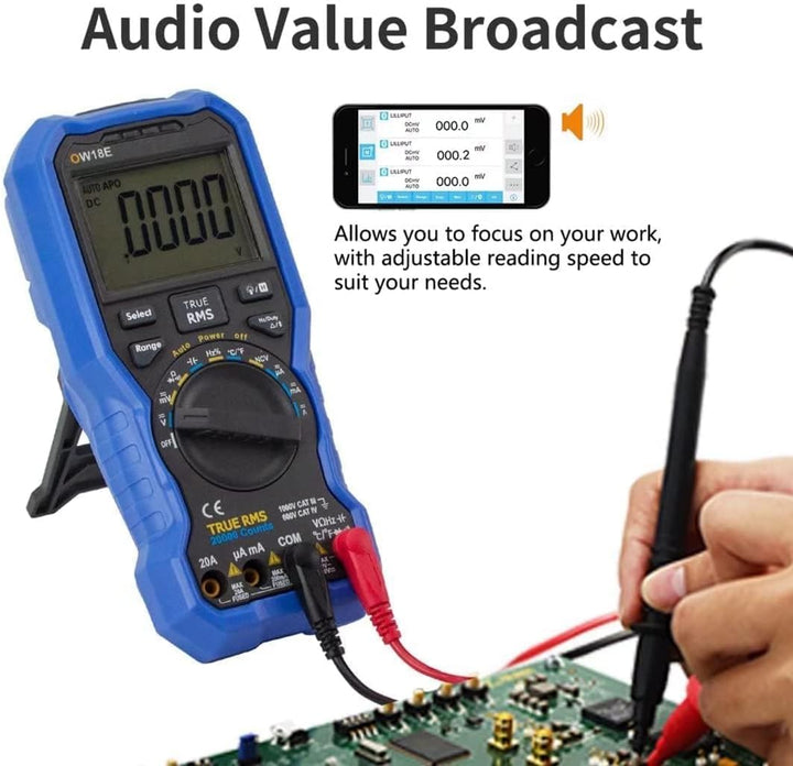 OW18E Digital multimeter,20000 Zählung True-RMS Voltmeter Ohmmeter, Hintergrundbeleuchtung LCD-Displ