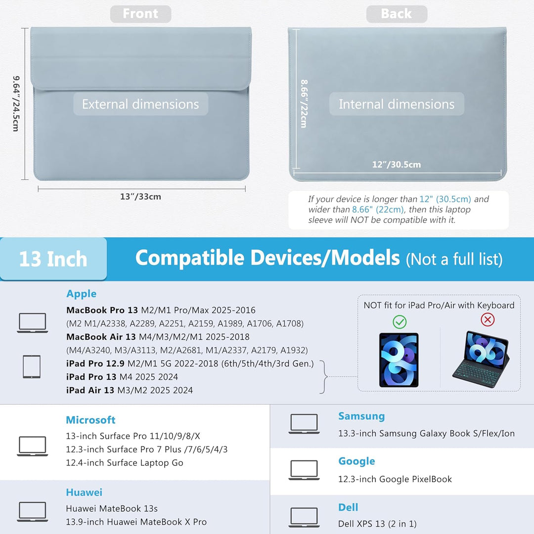 HYZUO 13 Zoll Laptop Hülle mit Standfunktion für 2025-2018 MacBook Air 13 M4 M3 M2 M1, 2025-2016 Mac
