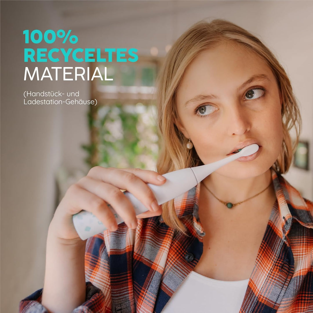 happybrush® Elektrische Schall-Zahnbürste Eco VIBE 3 - Nachhaltige Zahnbürste mit 6 Wochen Power-Akk