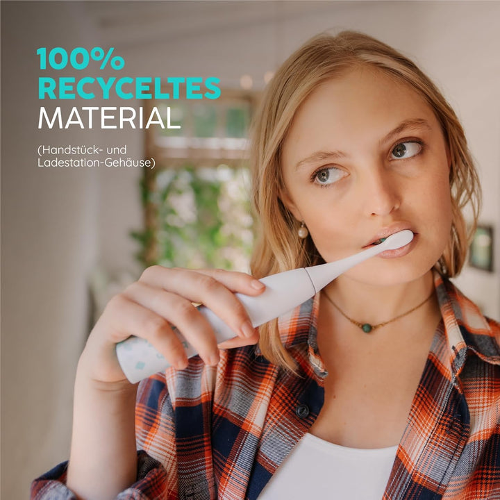 happybrush® Elektrische Schall-Zahnbürste Eco VIBE 3 - Nachhaltige Zahnbürste mit 6 Wochen Power-Akk