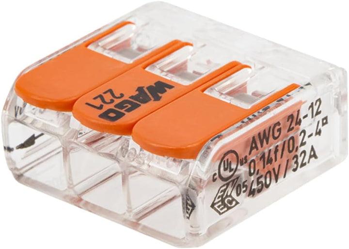 WAGO 221 Serie – 50x 3-Leiter Verbindungsklemmen in Kartonbox