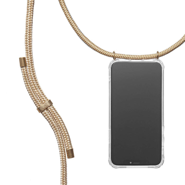 KNOK Premium Handykette für Apple iPhone 16 Pro Max, Gold, transparent | Silikonhülle mit fest verbu