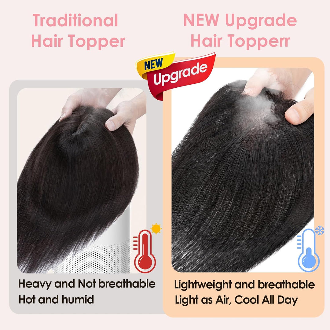 S-noilite Haar Toppers Echthaar Natürliches Schwarz - Toupet für Frauen mit Wispy Pony 100% Echthaar