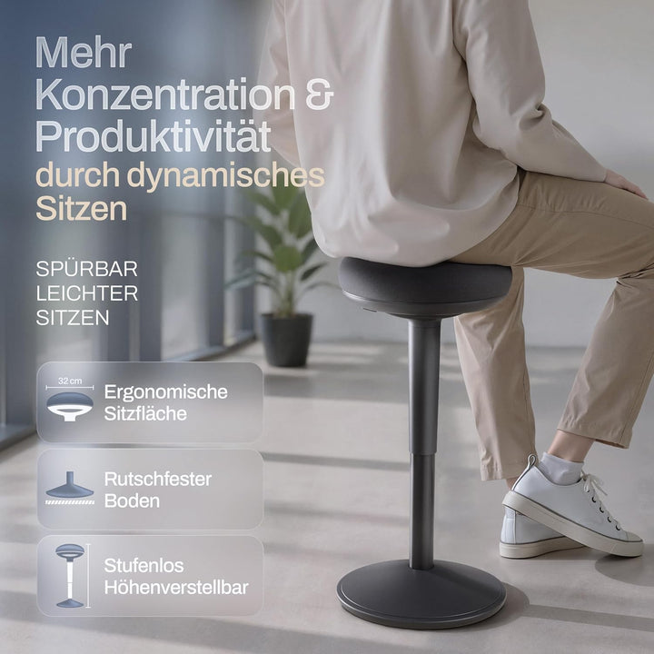 Bürohocker ergonomisch [Zertifiziert] 2in1 Sitzhocker & Stehhocker höhenverstellbar | Ergonomischer