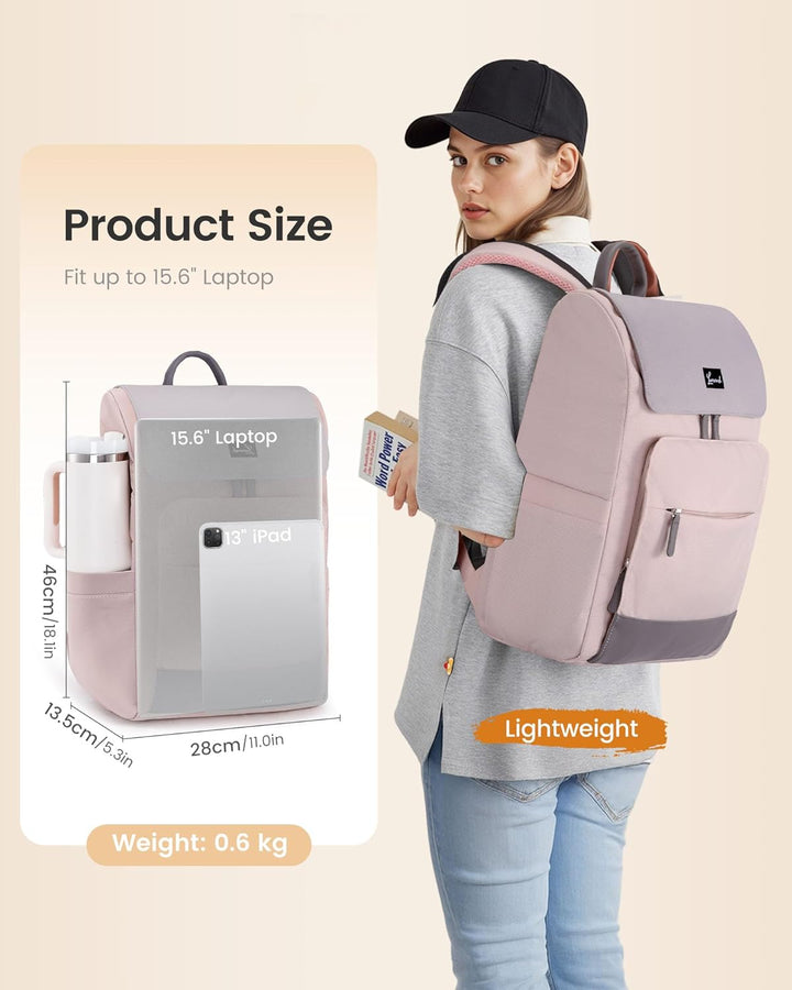 LOVEVOOK Rucksack Damen, 15,6 Zoll Laptop Schulrucksack Teenager Rosa Grau 15.6", Rosa Grau 15.6"