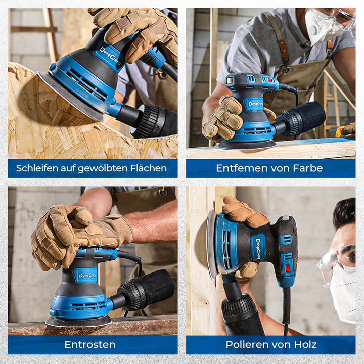 DongCheng Exzenterschleifer 300W, 125mm Schleifmaschine, 6 Geschwindigkeiten, 4,000-12,000 U/min mit