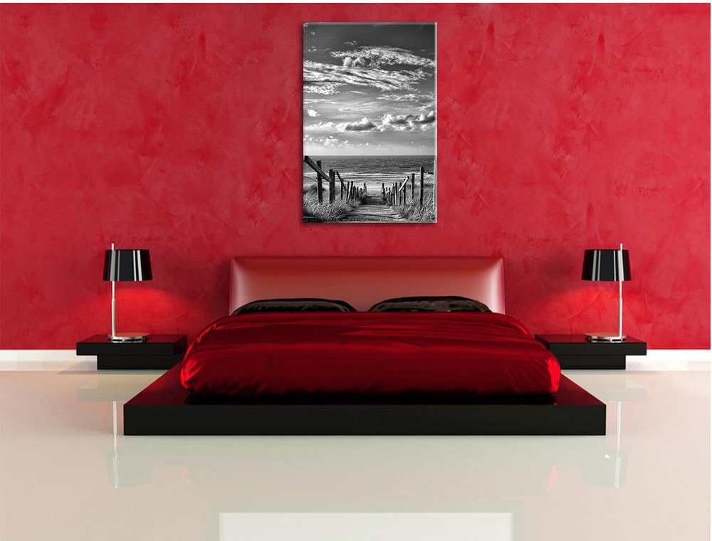 Pixxprint Weg zum Strand am Meer Kunst B&W, Format: 100x70 auf Leinwand, 100x70
