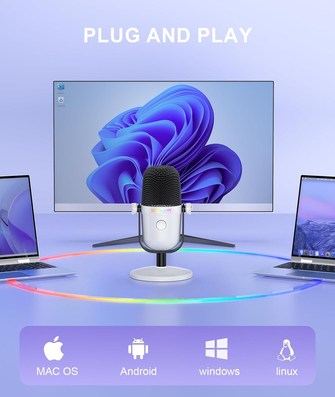 Gaming-Mikrofon mit Geräuschunterdrückung & Stummschalttaste, USB-Kondensatormikrofon für Streaming/