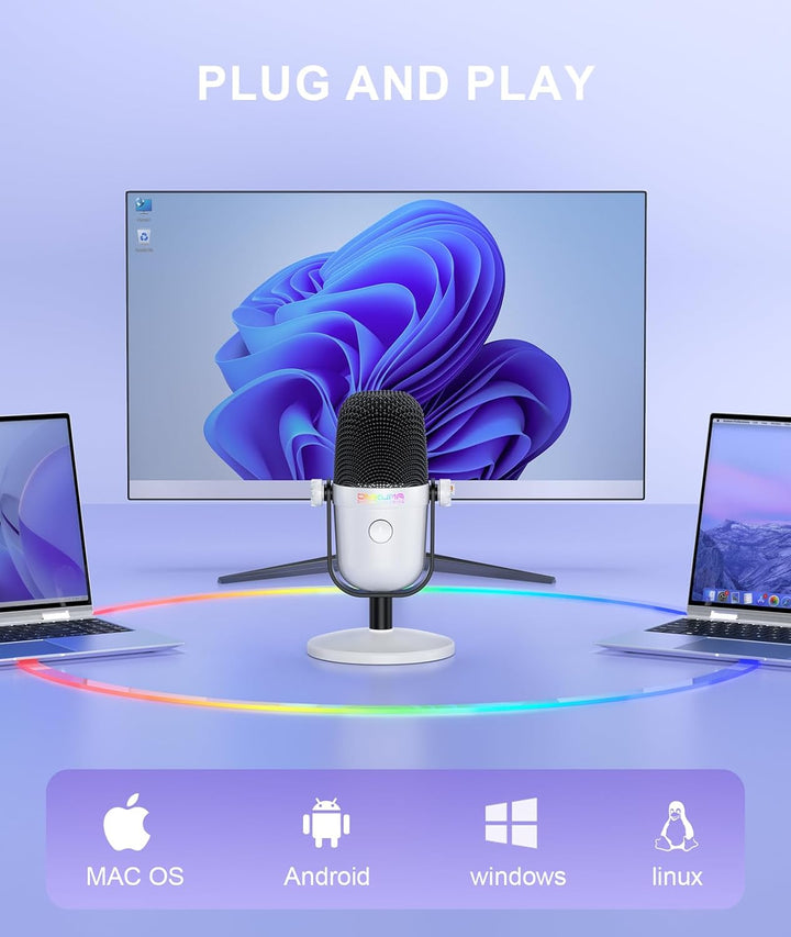 Gaming-Mikrofon mit Geräuschunterdrückung & Stummschalttaste, USB-Kondensatormikrofon für Streaming/