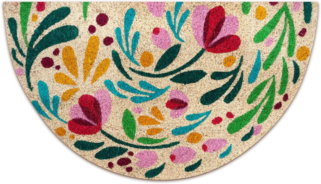 Fussmatte Kokos halbrund - Flora - 40x70 cm - Fussmatte Aussen und Innen - Fussmatten Haustür - Türm