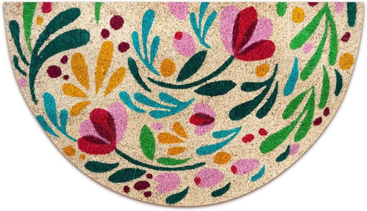 Fussmatte Kokos halbrund - Flora - 40x70 cm - Fussmatte Aussen und Innen - Fussmatten Haustür - Türm