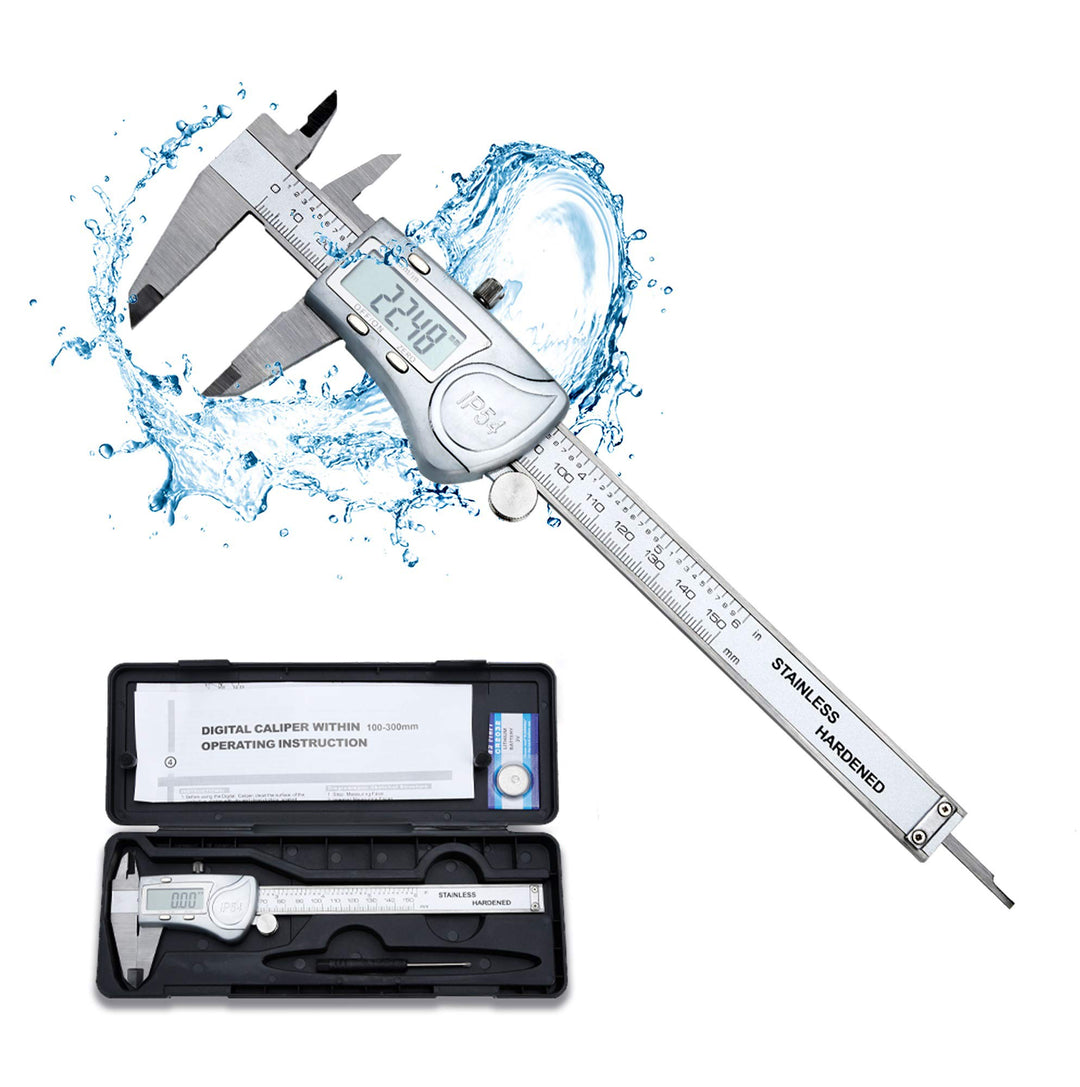 INTIRILIFE Digitaler Messschieber in Silber – 150mm / 6 Zoll IPX54 wasserdichte Edelstahl Schieblehr