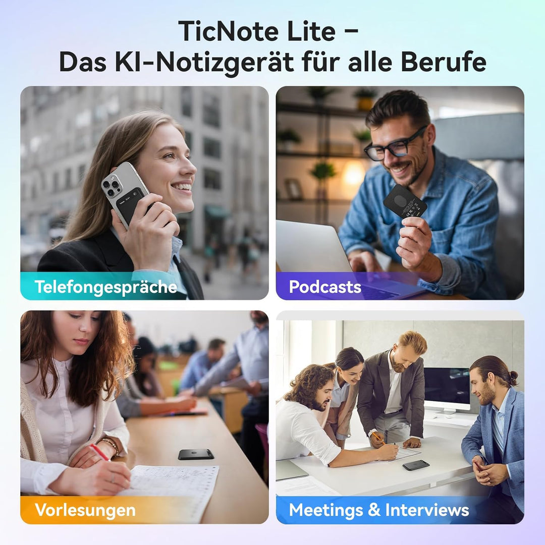 Mobvoi TicNote Lite KI Sprachrekorder 4 GB, KI-Notizgerät m. Echtzeit-Transkription & Zusammenfassun
