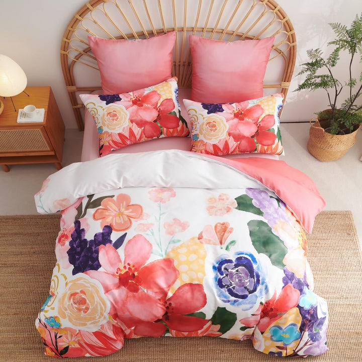 Lanqinglv Bettwäsche 155x220 Rot Bunt Blumenmuster Wende Bettwäsche Set Bohemian Boho Stil,Bettbezug