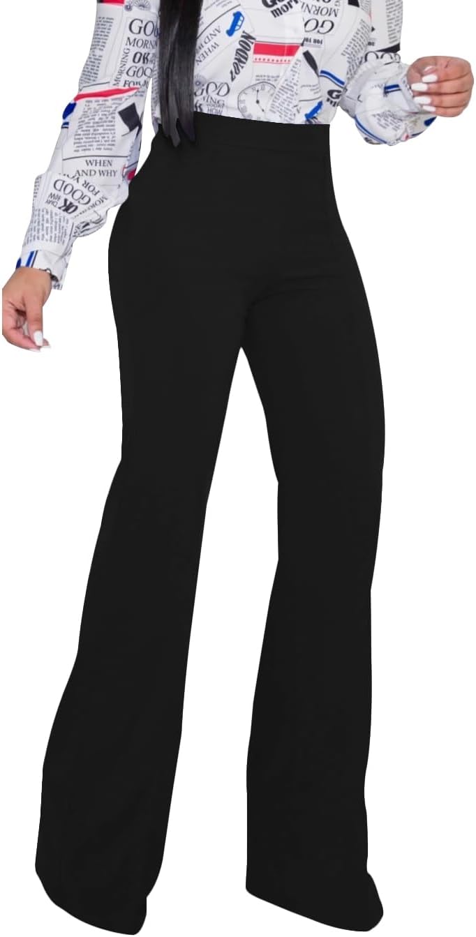 PINSV Damenhose mit hoher Taille, dehnbar, Bootcut, Schlupfhose, legere Arbeitshose 3257 Schwarz S,