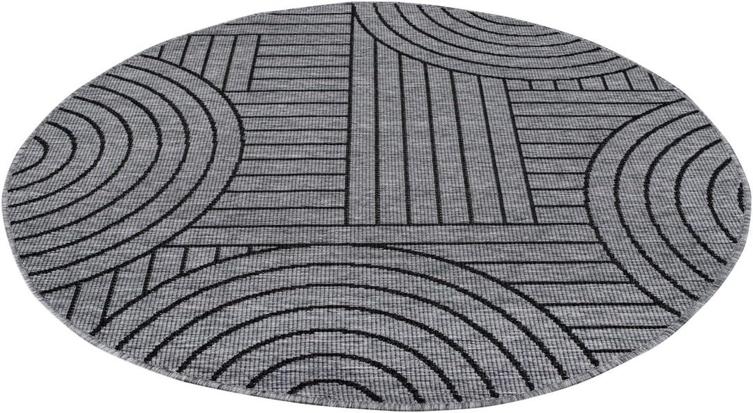 carpet city Outdoor Teppich Wetterfest 120 cm Rund - Grau-Anthrazit - Wendeteppich, Beidseitiges Geo