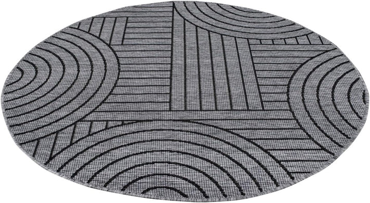 carpet city Outdoor Teppich Wetterfest 120 cm Rund - Grau-Anthrazit - Wendeteppich, Beidseitiges Geo