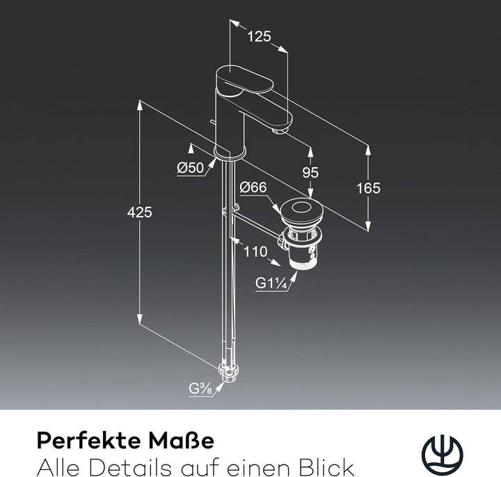 KLUDI-X1 Niederdruck Waschtischarmatur, Auslaufhöhe 95 mm, wassersparender Wasserhahn Bad Schwarz Ma