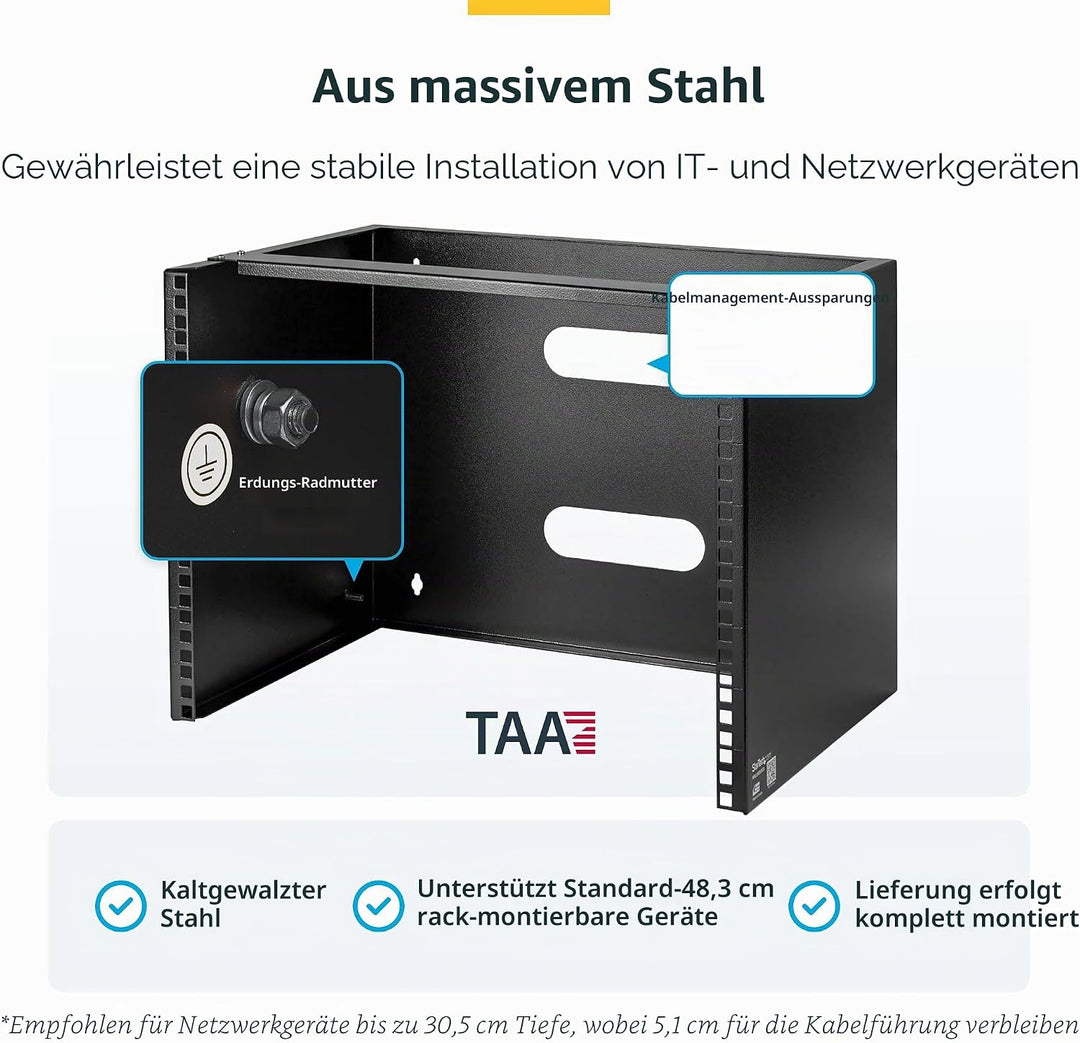 StarTech.com 8HE Netzwerkschrank 19 Zoll - Wandhalterung für Patchpanel/Netzwerk geräte - 13,75 Zoll