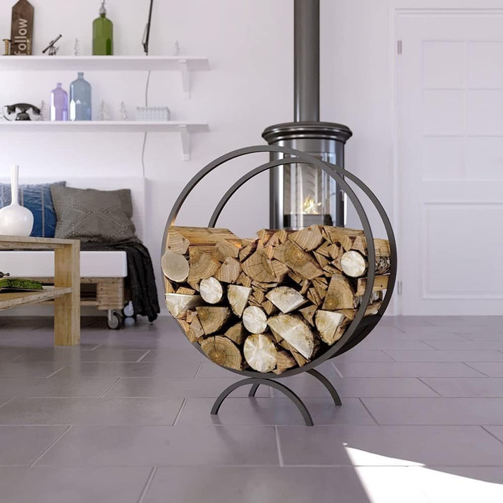 holz4home® Brennholzregal/Kaminholzständer rund I Pulverbeschichtetes Stahlprofil I Farbe: Schwarz M