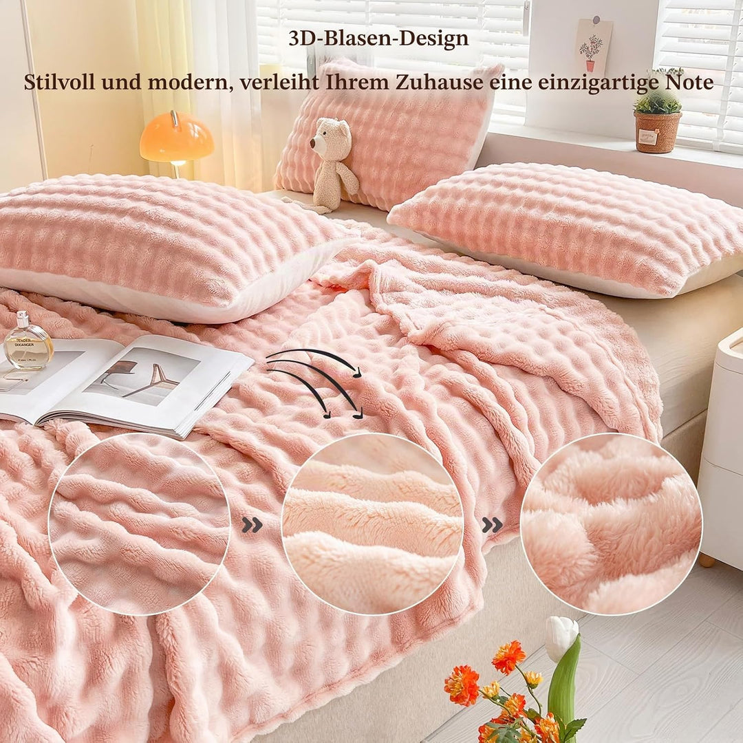 Kuscheldecke Milchsamt Blasen Decke Super Soft Wohndecke Dick 450 G/M² Flanell Decke Couchdecke Warm
