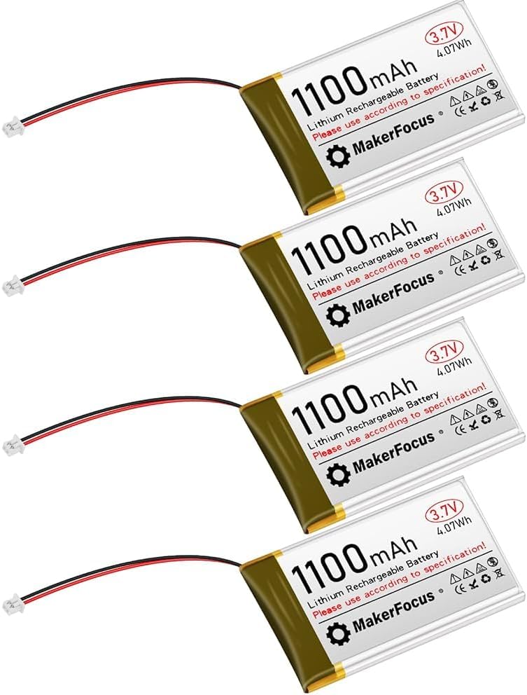 4 Stück 3,7V 1100mAh Lithium Batterie 1S 1C LiPo Akku mit Schutzplatine, Isolierband und Micro JST 1