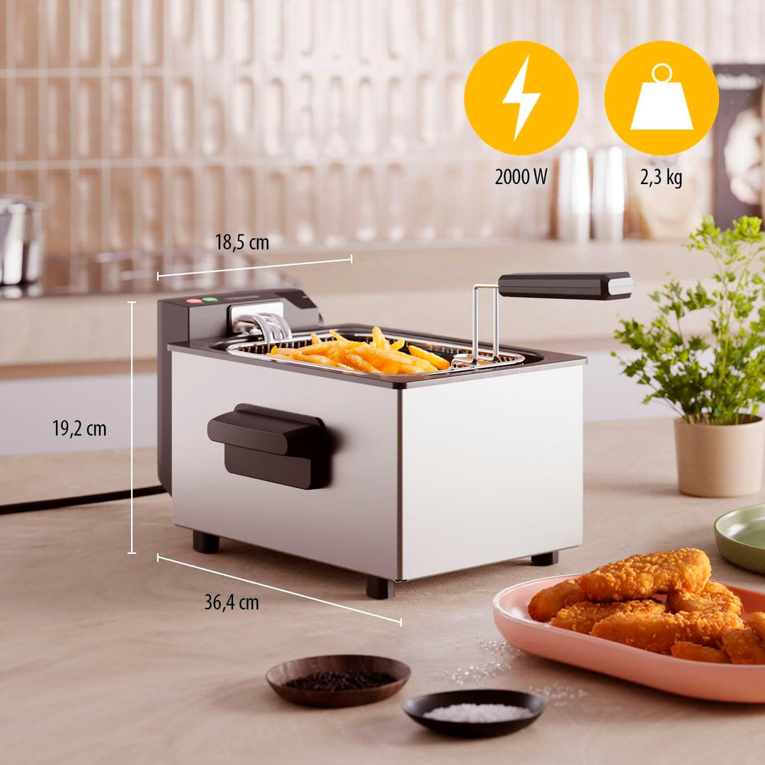 Tristar Edelstahl-Fritteuse, 3L Kapazität, Temperaturregelung bis 190°C, Kaltzone, Spülmaschinengeei