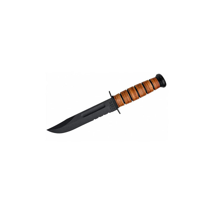 Ka-Bar US Army 7" Fixed Blade Knife, Serrated Leather Handle w/Brown Sheath #1219