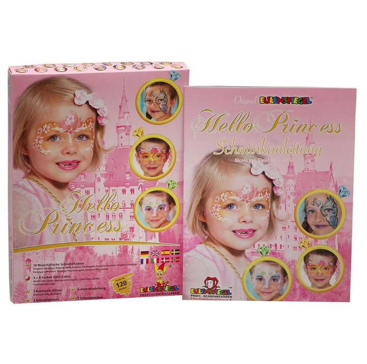 Eulenspiegel 212073 - Hello Princess Schmink-Palette, 10 Profi-Aqua Farben, 4 Split Cakes, 2 Glitter