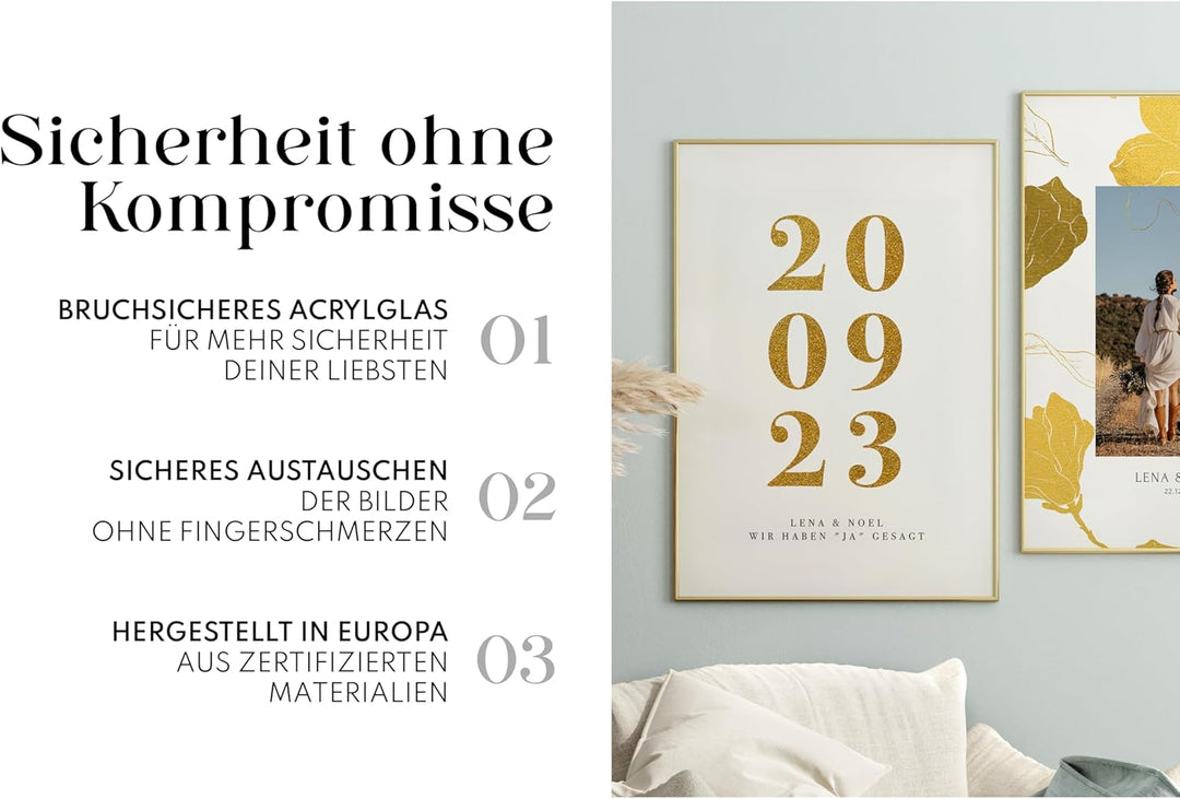 Bilderrahmen Gold Metall Dünner Rahmen für 30 x 45 cm | Posterrahmen Gross Collage | Picture Frame M
