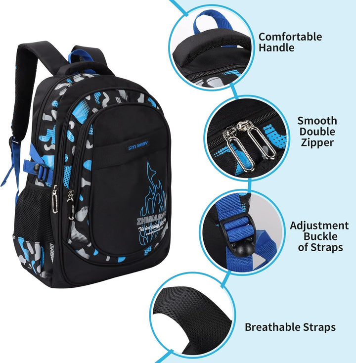 Amythe Kinderrucksack Schulrucksack Jungen Teenager, Lässiger Daypack Schule Leichter aus Nylon, 15-