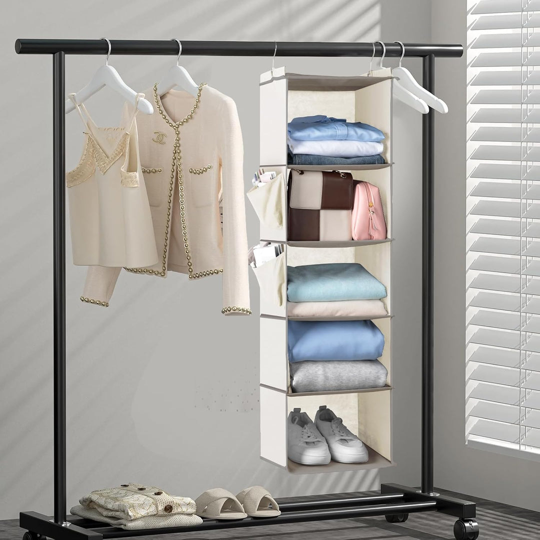 Cozary Hängeorganizer Kleiderschrank Organizer mit 5 Fächern, Faltbar Schrank Organizer Kleiderschra