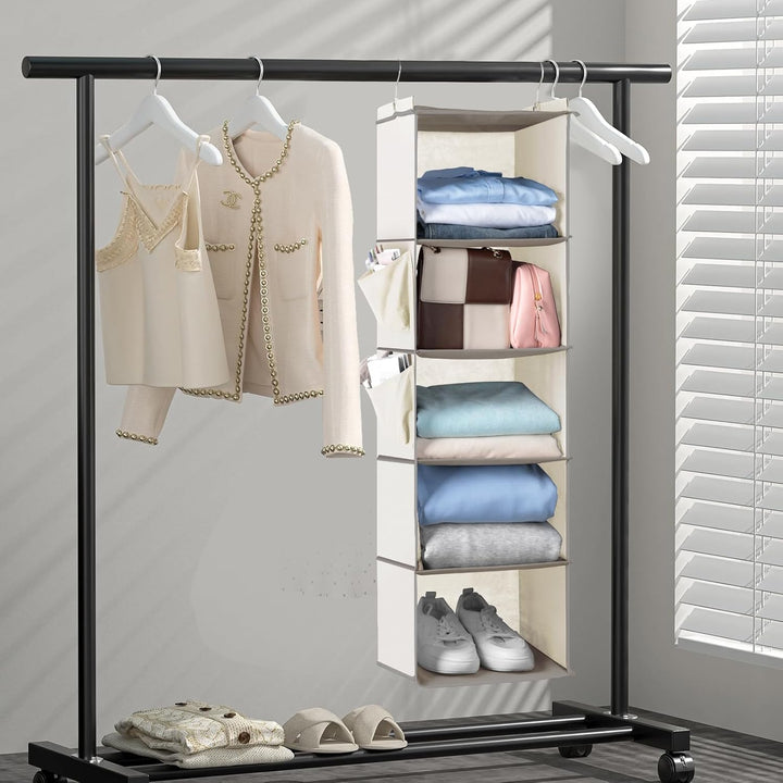 Cozary Hängeorganizer Kleiderschrank Organizer mit 5 Fächern, Faltbar Schrank Organizer Kleiderschra