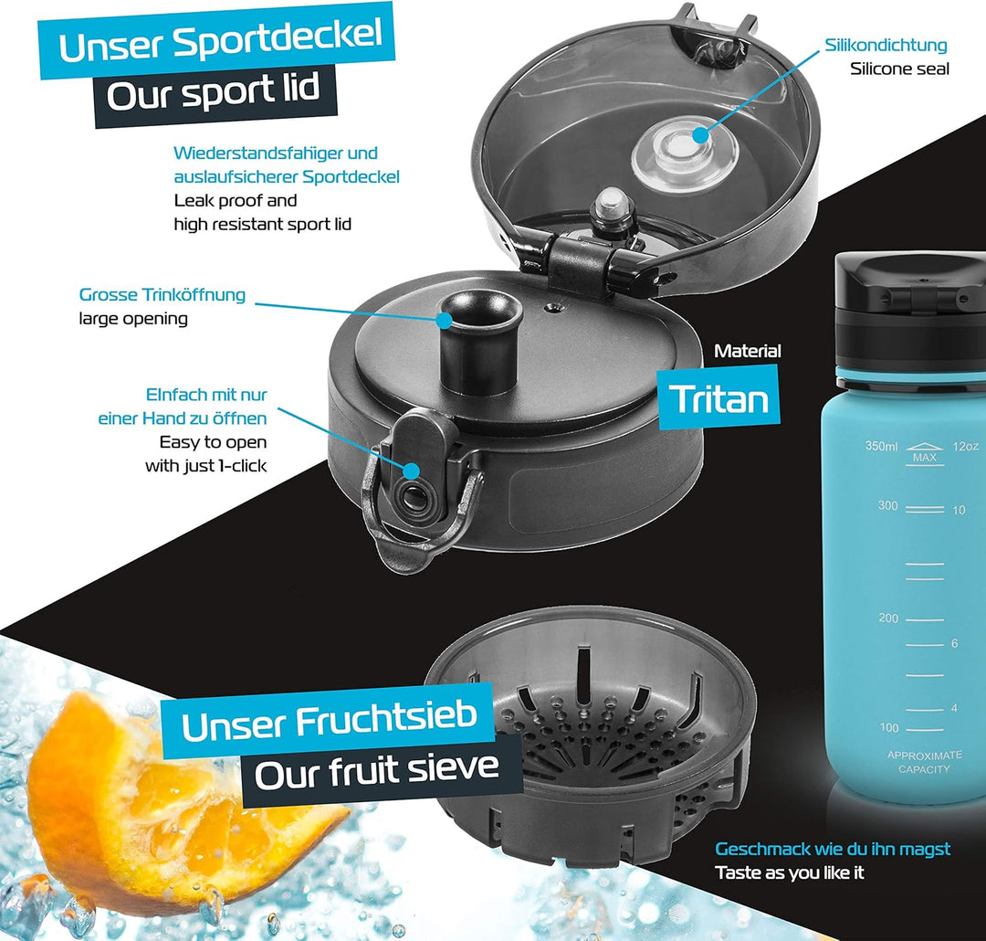 Trinkflasche 350ml I 650ml I 1L I 1,5L für Sport, Outdoor, Schule, Fitness &amp; Kinder - Wasserflasche