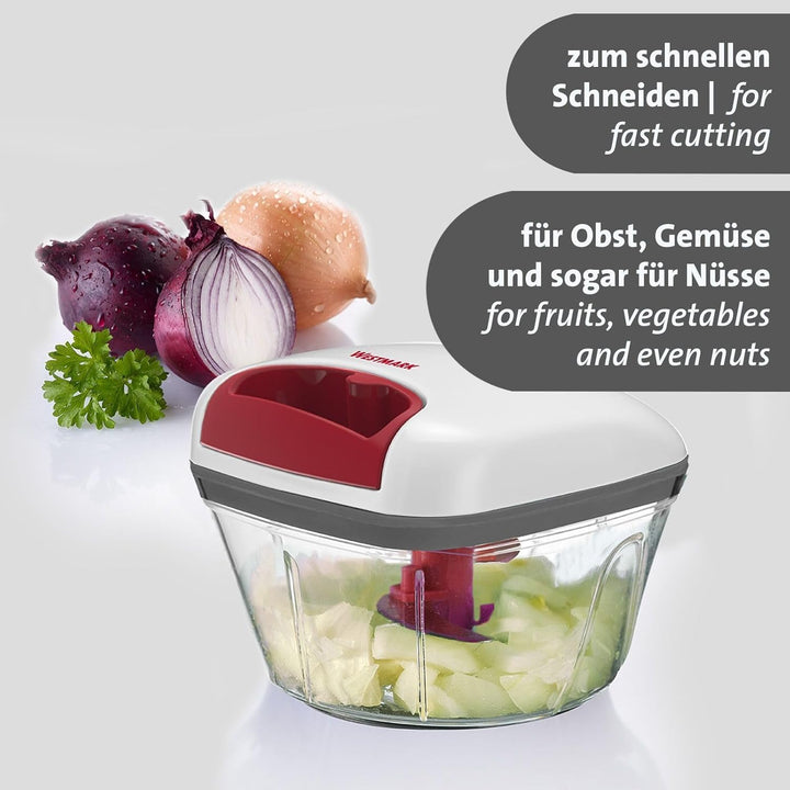 Westmark Multifunktions-Schneider mit Seilzug – hochwertiger Zerkleinerer für Zwiebeln, Salat, Gemüs