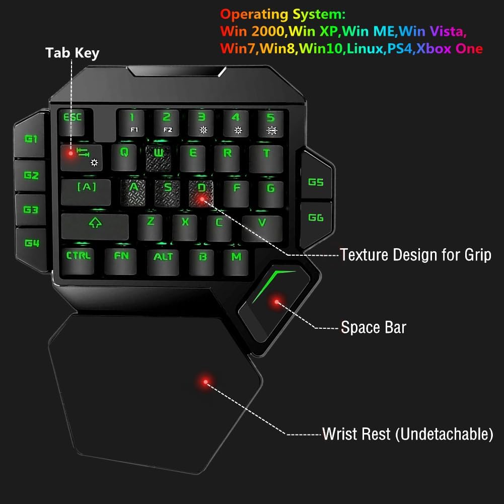 Cakce RGB Einhand-mechanische Gaming-Tastatur, bunte Hintergrundbeleuchtung, professionelle Gaming-T
