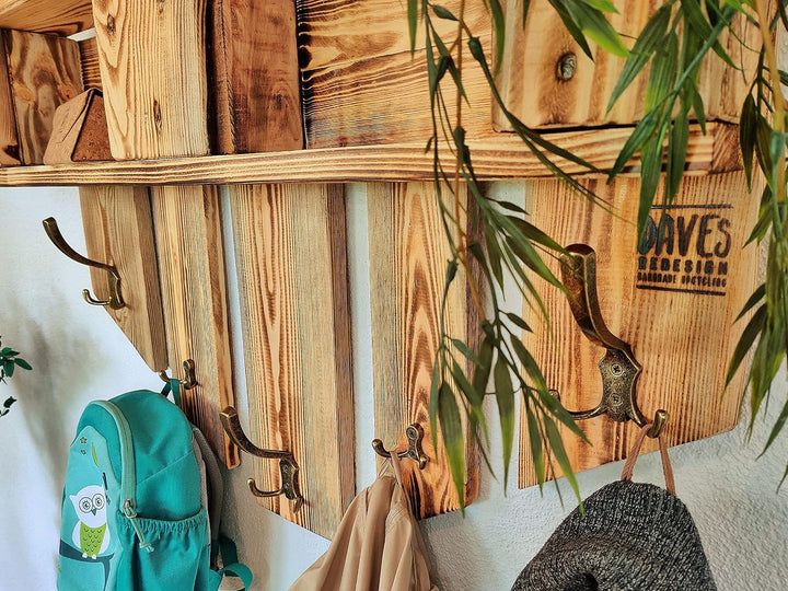 Garderobe Holz mit Ablage Wand-Garderobe aus Paletten mit 5 Kleiderhaken Hutablage Wandregal Eingang
