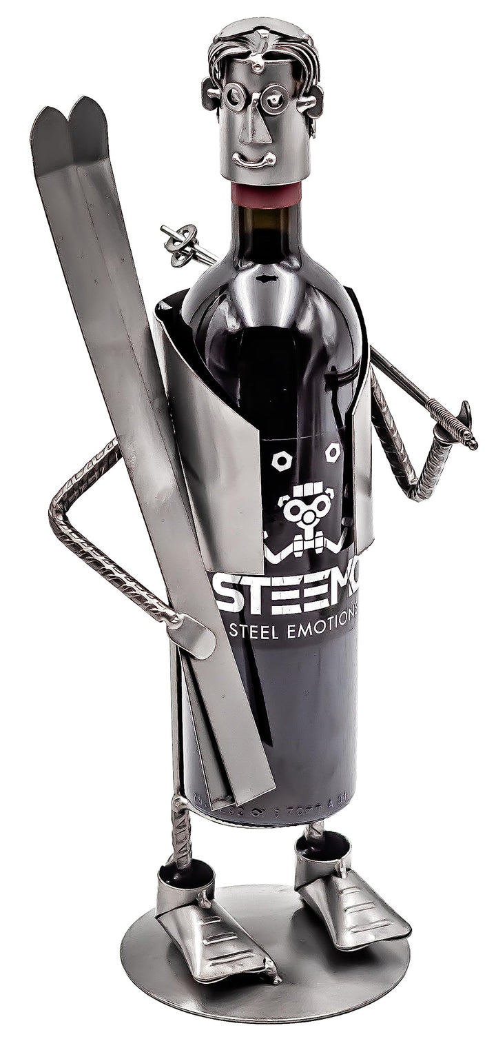 STEEMO Original Schraubenmännchen Weinflaschenhalter – Skifahrer Ski-Fan Wintersport - Handgefertigt