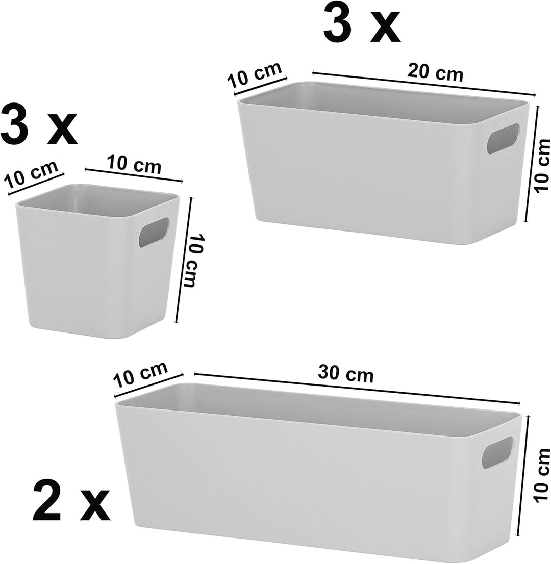 8 Teile Organizer Set - 10 cm hoch - grau - Boxen in 3 Grössen - Schubladeneinsatz - passend für Sch
